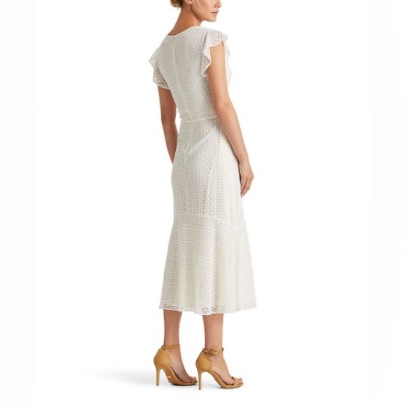 Lauren Ralph Lauren | Matte Ivory Flutter-Sleeve Midi Dress - Picture 2 of 7